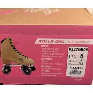 Rollr Grl Astra Roller Skates Gold Black Size 6 Womens Quad Skates NEW in Box